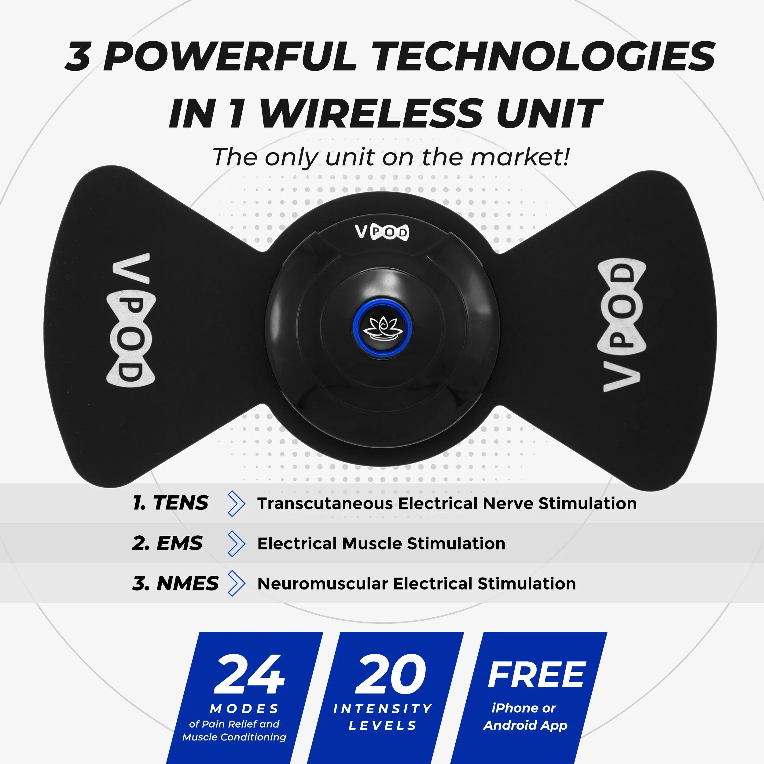 Valuvy© VPOD Wireless TENS, EMS & NMES Einheit